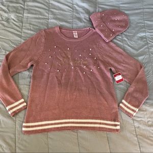 “Peace” Blush Holiday Sweater with Matching Beanie